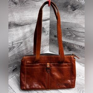 Spikes & Sparrow medium 100% leather shoulder bag purse cognac brown